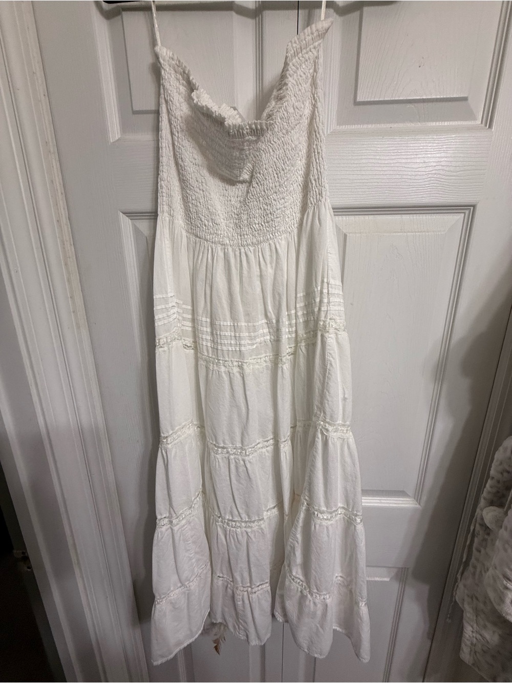 Speed Control White Smocked Tiered Maxi Sundress